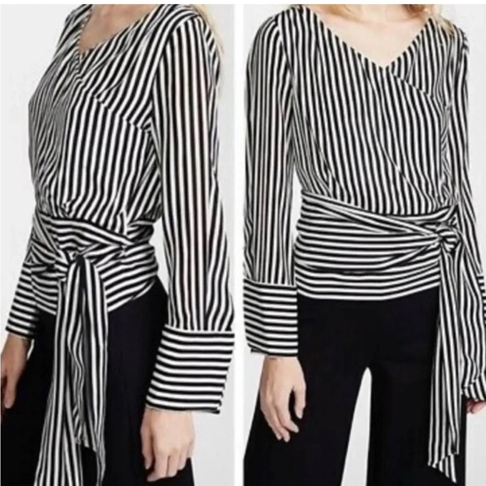 Alice + Olivia striped silk tie blouse, small - Picture 3 of 9